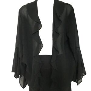 Sharon Max Open Front Top Blouse Ruffle Front Size Medium Black See Through